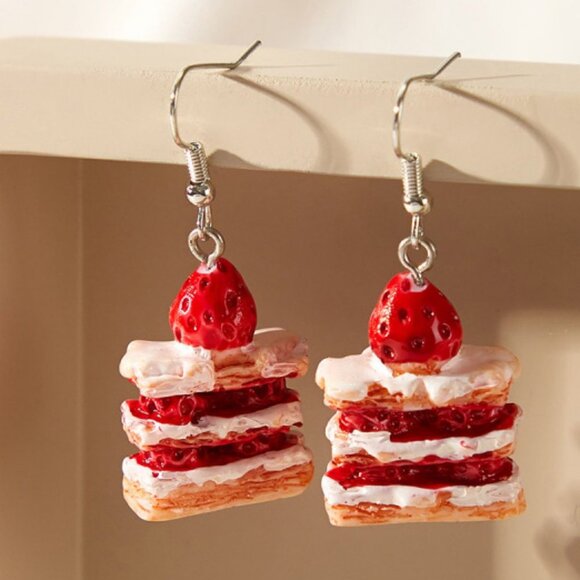 Strawberry Cake Shaped Drop Earrings - Picture 1 of 2